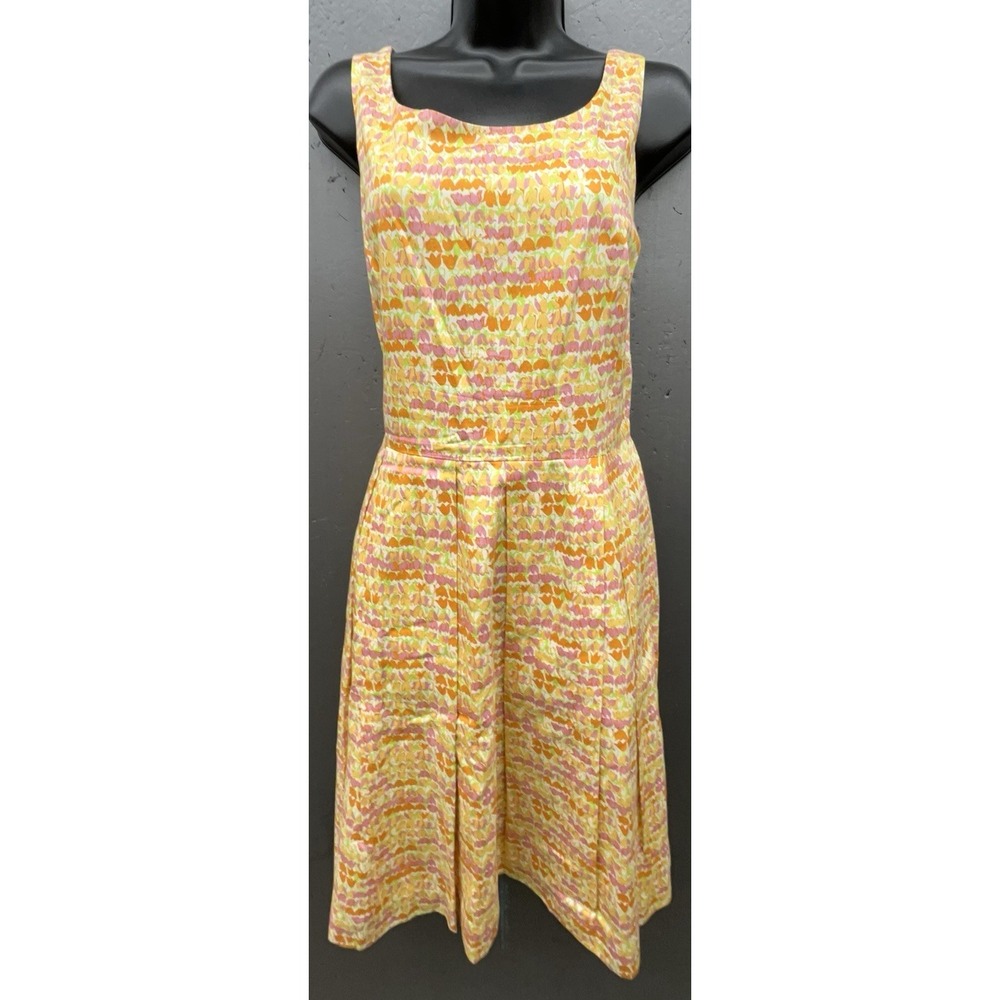 Vtg Talbots Dress 10P Yellow Pink Floral Tulip‎ Cotton Flare Pleat Spring Easter